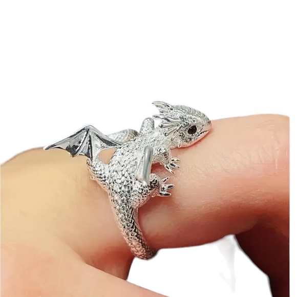 Silver Mythical Dragon Wrap Around Ring - Picture 1 of 6